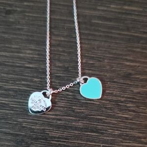 Tiffany & Co. Silver Necklace with Turquoise Heart Charms
